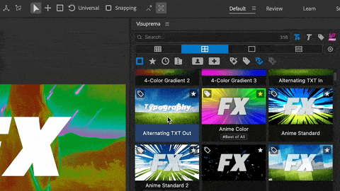 Animated Screenshot of hovering After Effects Preview Thumbnails that are animated
