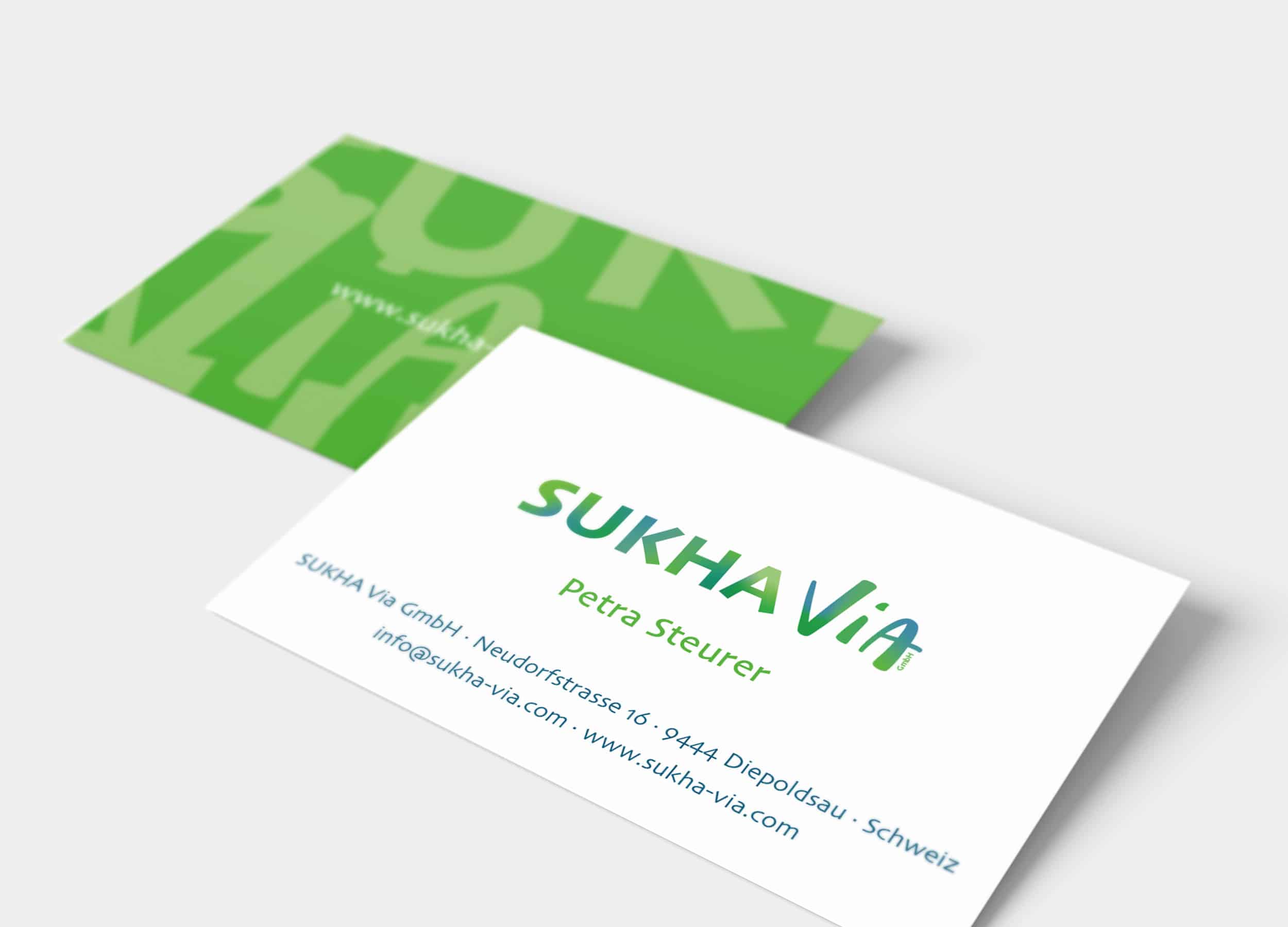 Sukha-Via Visitenkarten, Logo-Design und Corporate-Design für Sukha Via Gmbh